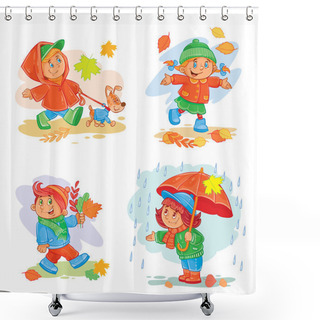 Personality  Set Of Vector Icons  Small Children Shower Curtains