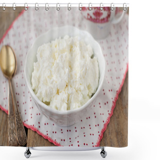 Personality  Cottage Cheese (Quark, Cream Cheese, Curd) In A White Bowl Shower Curtains