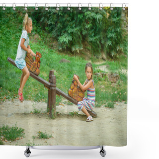 Personality  Two Sisters Ride On Swings Shower Curtains