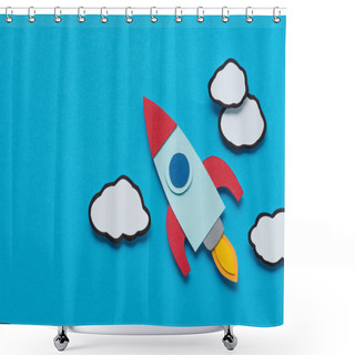 Personality  Top View Of Cardboard Rocket With Clouds On Blue Background, Setting Goals Concept Shower Curtains