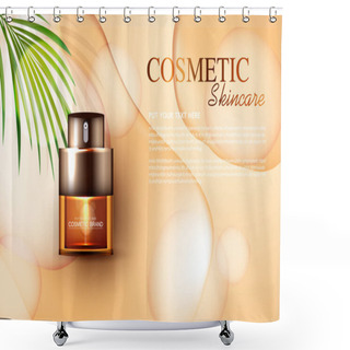 Personality  Cosmetics Vitamin C Or Skin Care Product Ads With Bottle, Banner Ad For Beauty Products And Sky Background Glittering Light Effect. Vector Design. Shower Curtains