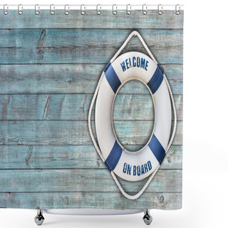 Personality  Lifebuoy On Wooden Floor Shower Curtains