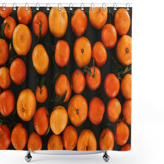 Personality  Full Frame On Ripe Mandarins With Leaves Isolated On Black Shower Curtains
