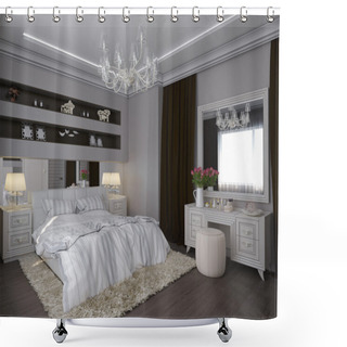 Personality  3D Render Of A White Bedroom In Classical Style Shower Curtains