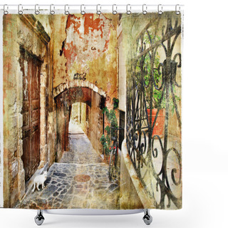 Personality  Old Streets, Crete Shower Curtains