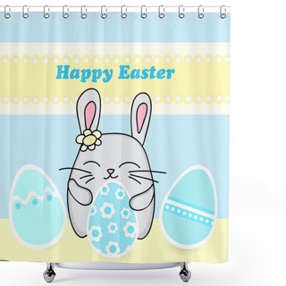 Personality  Happy Easter Card With Easter Bunny - Vector Illustration Shower Curtains