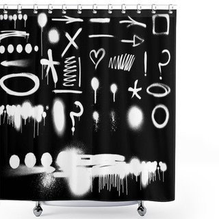 Personality  White Spray Symbols Against Black Background Shower Curtains