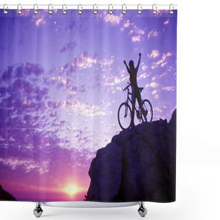 Personality  Silhouette Of Woman On A Mountaintop Shower Curtains