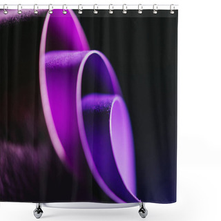 Personality  Close Up View Of Arcs Of Purple Paper On Black Shower Curtains