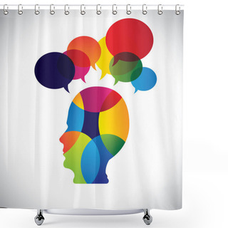Personality  Concept Of Colorful Face With Puzzles, Questions, Doubts, Ideas Shower Curtains