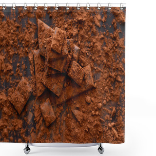 Personality  Top View Of Dry Cocoa On Chocolate Pieces On Black Background  Shower Curtains