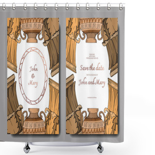 Personality  Vector Antique Greek Amphoras And Columns. Black And White Engraved Ink Art. Wedding Background Card Decorative Border. Shower Curtains