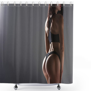 Personality  Cropped Image Of Seductive Woman In Sport Bra And Panties Isolated On Grey  Shower Curtains