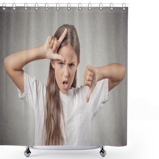 Personality  Teenager Girl Showing Loser Sign Giving Thumbs Down  Shower Curtains