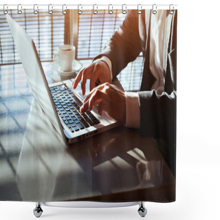 Personality  Businessman Working On Laptop Shower Curtains
