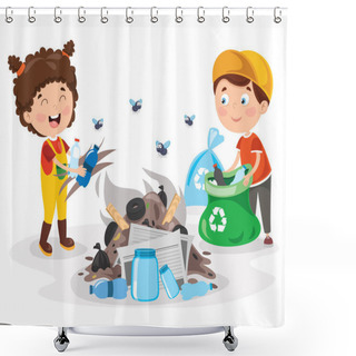 Personality  Little Children Cleaning And Recycling Garbage Shower Curtains