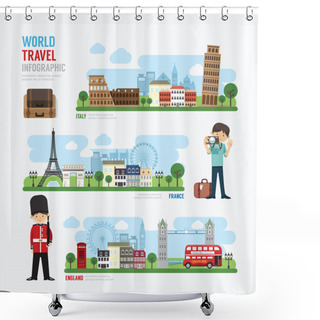 Personality  Travel And Europe Landmark  Infographic. Shower Curtains