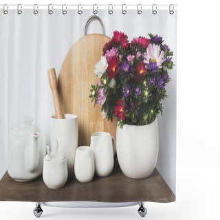 Personality  Kitchen Utensils And Flowers Shower Curtains