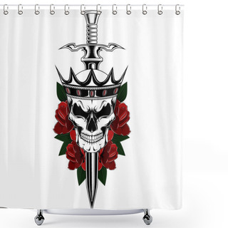 Personality  Skull In The Crown With Roses And Sword. Shower Curtains