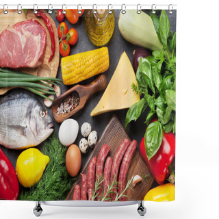 Personality  Vegetables, Fish, Meat And Ingredients Cooking Shower Curtains