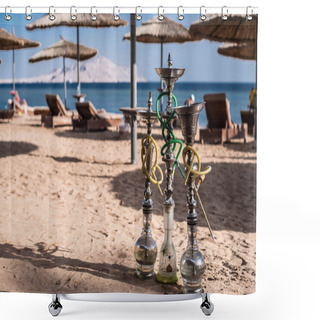 Personality  Three Luxury Shisha Hookahs On The Sandy Beach Of Red Sea In Sharm El Sheikh, Egypt. Shower Curtains