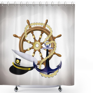 Personality  Marine Emblem, Sea Travel Concept Shower Curtains
