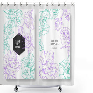 Personality  White Cards With Rose Flowers. Wedding Cards With Floral Decorative Engraved Ink Art. Thank You, Rsvp, Invitation Elegant Cards Illustration Graphic Set Banners.  Shower Curtains