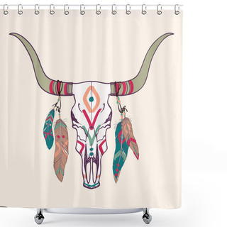 Personality  Vector Illustration Of Bull Skull With Feathers Shower Curtains