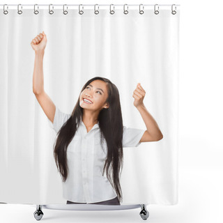 Personality  Happy Young Oriental Woman Dancing Shower Curtains