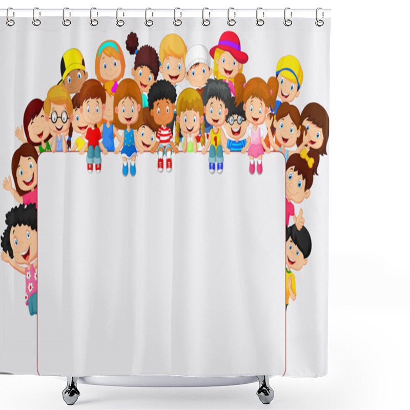 Personality  Crowd Children Cartoon With Blank Sign Shower Curtains