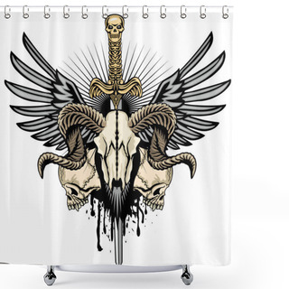 Personality  Gothic Sign With Skull And Wings, Grunge Vintage Design T Shirts Shower Curtains