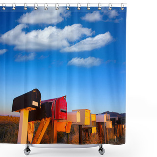 Personality  Grunge Mail Boxes In A Row At Arizona Desert Shower Curtains
