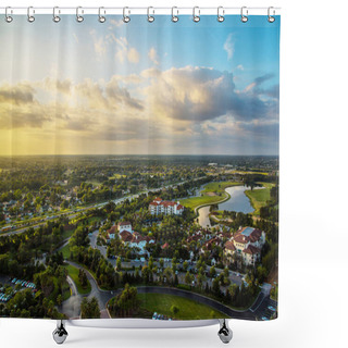 Personality  Amazing Aerial Sunset Panorama View In Orlando, Florida State. Awesome Wallpaper Orange Sunset. Landscape View. Shower Curtains