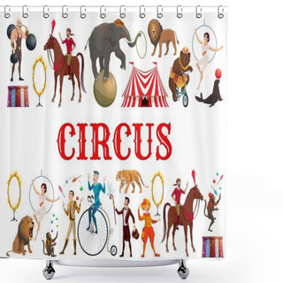 Personality  Circus Animals, Clowns And Acrobatic Equilibrists Shower Curtains