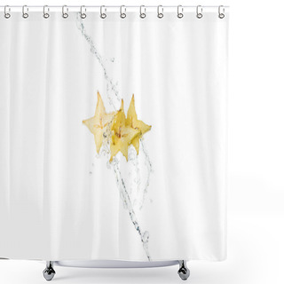 Personality  Fresh Tropical Star Fruit Slices And Water Splash With Drops Isolated On White Shower Curtains