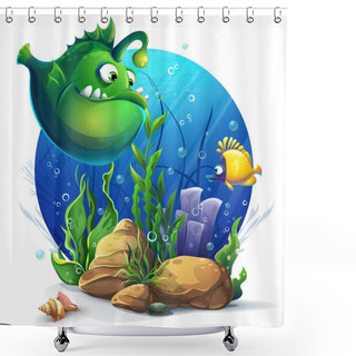 Personality  Undersea World With Funny Green Fish Shower Curtains