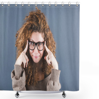 Personality  Nerd Woman On Gray Background Shower Curtains