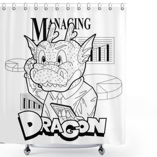 Personality  Managing Dragon Manga Cartoon Vector Illustration Black And White Shower Curtains