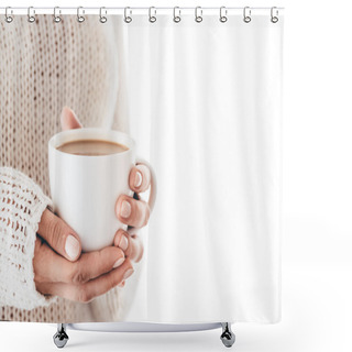 Personality  Warming Cup Of Coffee In The Hands Of Women Isolated Shower Curtains
