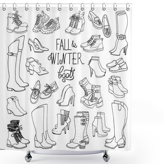 Personality  Fashion Collection Of Winter Boots And Shoes Shower Curtains