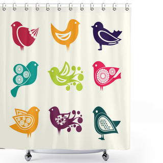 Personality  Set Of Cartoon Doodle Birds Icons Shower Curtains