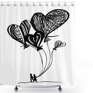 Personality  Flying Like A Balloon Drawing Hearts On Valentine's Day Shower Curtains