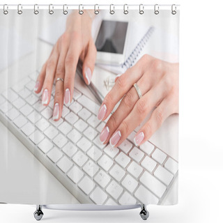 Personality  Woman Typing On Keyboard Shower Curtains