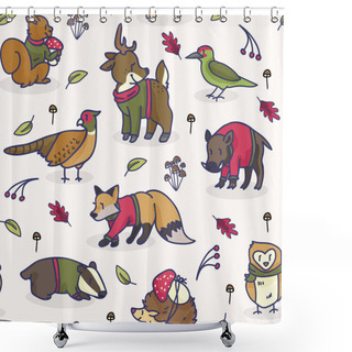 Personality  Cute Woodland Animal Cartoon Seamless Vector Pattern Background. Shower Curtains