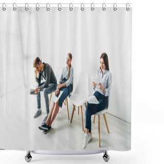 Personality  Tired Man And Women Waiting For Job Interview In Office  Shower Curtains