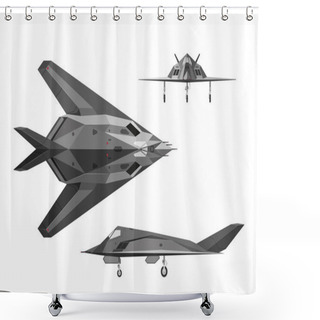 Personality  Military Aircraft F-117. War Plane In Three Views: Side, Top, Fr Shower Curtains