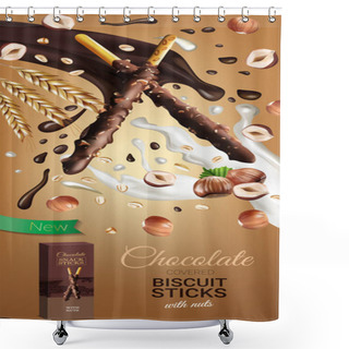 Personality  Vector Realistic Illustration Of Chocolate Biscuit Sticks With Hazelnuts. Shower Curtains