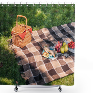 Personality  Picnic Basket And Fruits  Shower Curtains