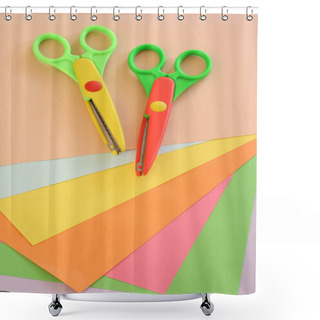 Personality  Some Colorful Papers And Scissors - Ready For Scrapbooking Shower Curtains