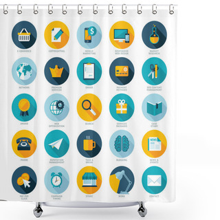 Personality  Set Of Flat Design Icons For E-commerce, Pay Per Click Marketing, Responsive Web Design, SEO, Reputation Management And Internet Marketing Shower Curtains